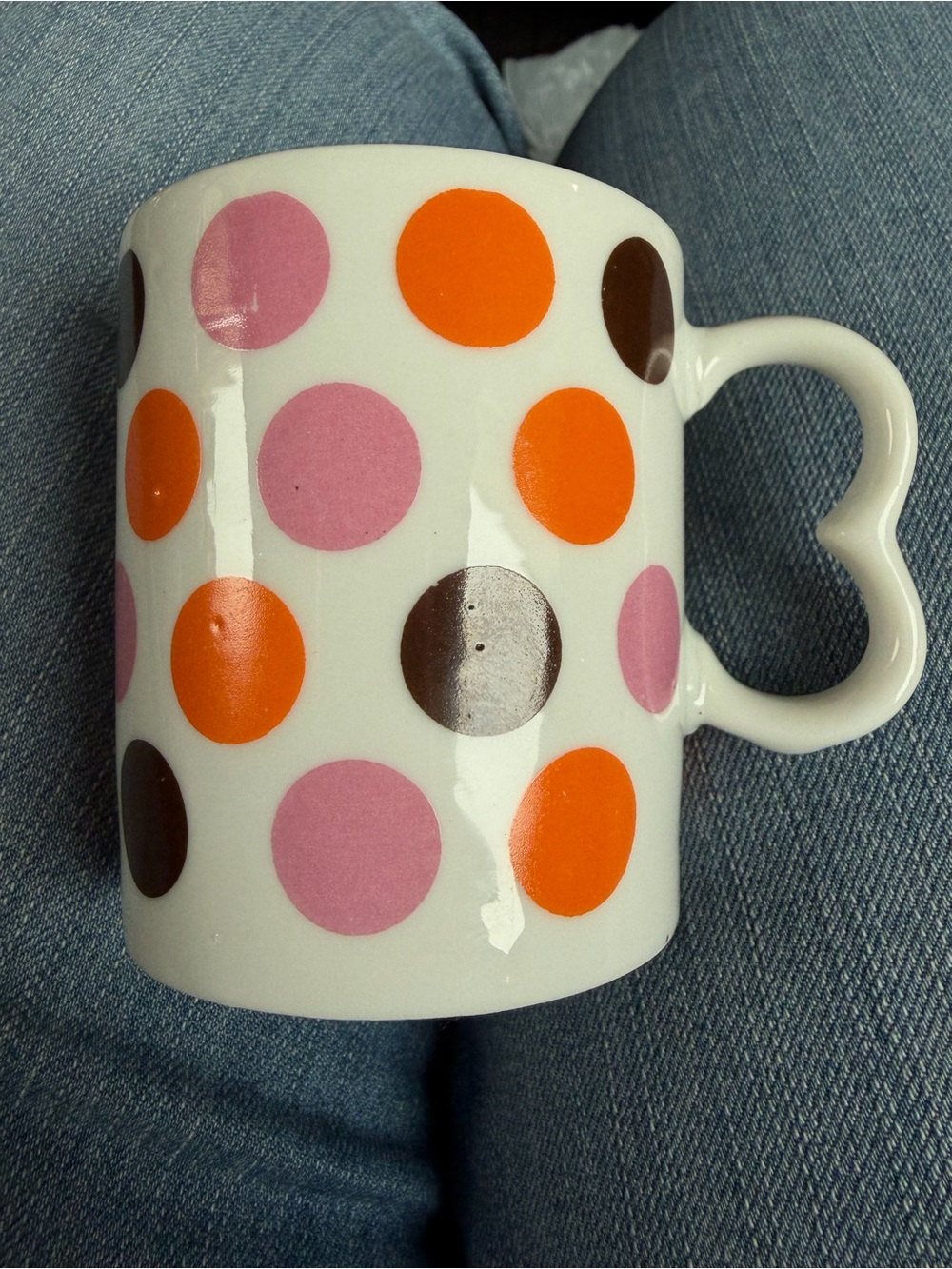 Vintage 1970s Westwood Carnival Mug Polka Dot Heart Handle Handcrafted Japan